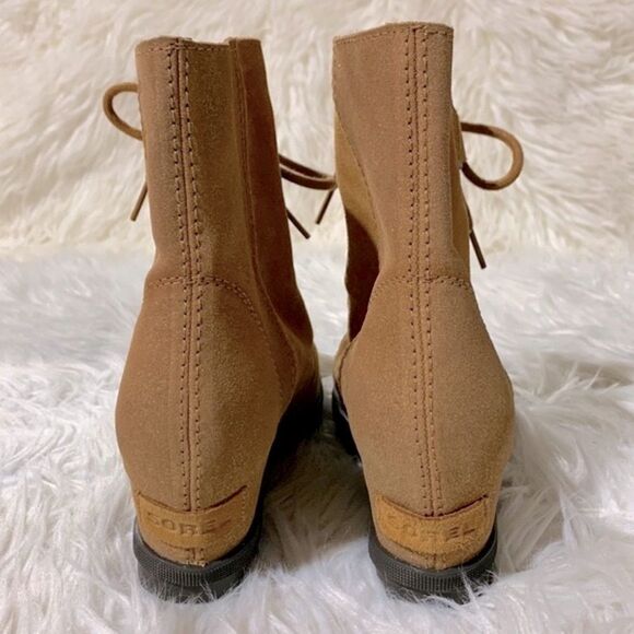 SOREL Joan Of Artic metallic & reg suede hidden wedge laceup bootie women’s sz 5 - Picture 4 of 11
